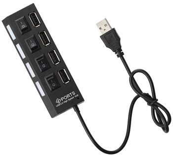 HUB AKTYWNY z Włącznikami 4xUSB 2.0 czarny AK228A