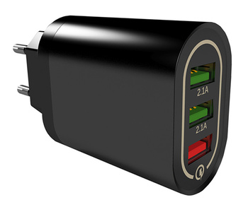 Ładowarka sieciowa Quick Charge 3.0, 3 porty USB, szybkie ładowanie 18W czarna PLP37D