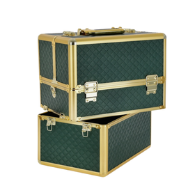 Kufer kosmetyczny XXL na makijaż lakiery organizer dla kosmetyczki zielono-złoty