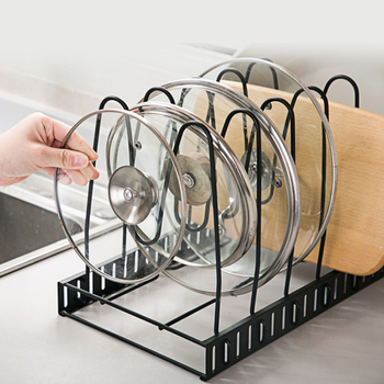 5-poziomowy organizer na patelnie, garnki i pokrywki – regulowany, pionowy i poziomy czarny