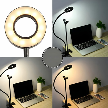 Profesjonalna lampa pierścieniowa LED do selfie i fotografii z elastycznym statywem czarna ZD67F