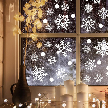 Naklejki świąteczne na okno – zestaw płatków śniegu i śnieżynek 30×20 cm