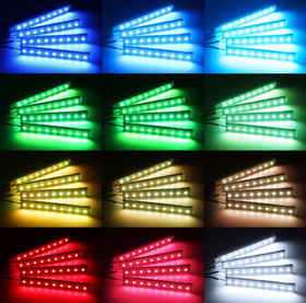 Zestaw oświetlenia LED RGB do auta 36 punktów samoprzylepne listwy pilot 12V sterowanie telefonem