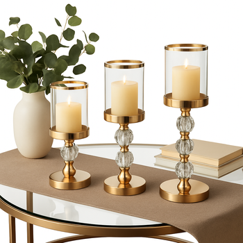 DA191A KOMPLET 3 ŚWIECZNIKÓW ZŁOTY