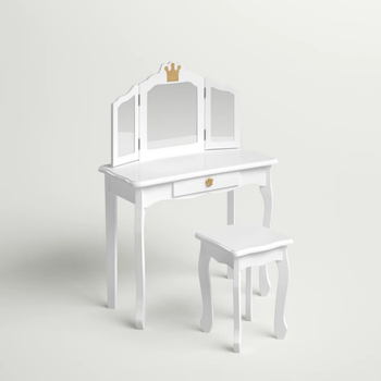 Toaletka dla dziewczynki White Dream drewniana z lustrem i taboretem drewniana z lustrem i taboretem