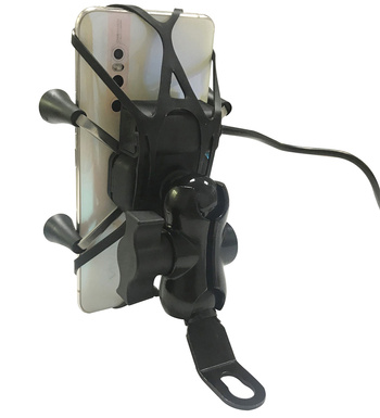 Uniwersalny UCHWYT Motocyklowy na TELEFON port USB 2A czarny AP14A