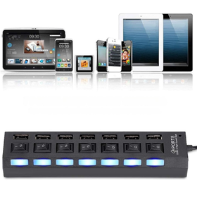 Aktywny HUB USB 2.0 7-portowy z włącznikami – szybki rozdzielacz USB do komputera