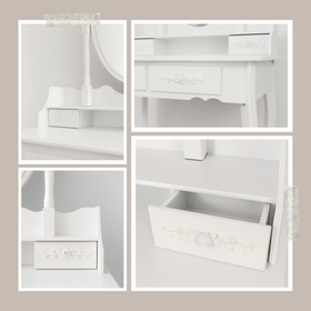 Toaletka drewniana biała z obrotowym lustrem i taboretem CALM