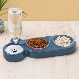 Miska podwójna 3w1 dla psa i kota z dozownikiem wody 500 ml – niebieska