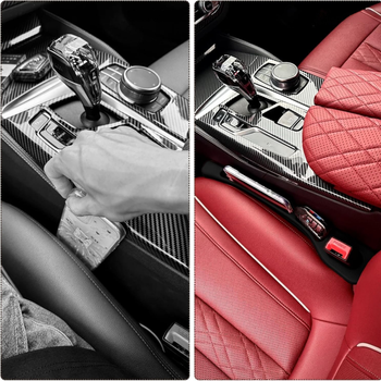 Wypełniacz szczeliny między fotelami samochodu – 2 szt. czarne, z pojemnikami i wycięciem na pas