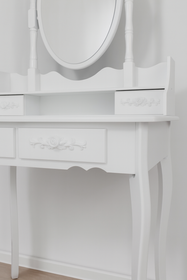 oaletka drewniana biała z obrotowym lustrem i taboretem CALM