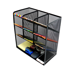 Metalowy organizer biurowy i kosmetyczny z 10 przegródkami – czarny, elegancki, 27×21×10 cm