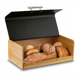 Chlebak kuchenny metalowo-bambusowy nowoczesny czarny 36 cm