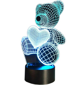 Dziecięca LAMPKA Nocna LED miś z sercem RGB + pilot ZD98J