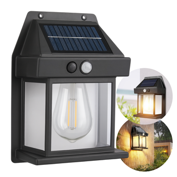 Kinkiet solarny LED retro z czujnikiem zmierzchu – lampa ogrodowa elewacyjna E27