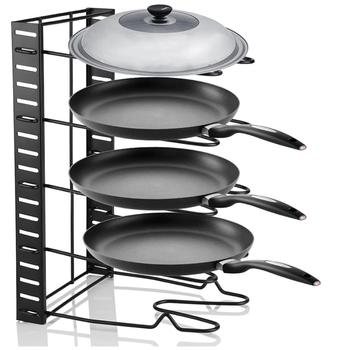 5-poziomowy organizer na patelnie, garnki i pokrywki – regulowany, pionowy i poziomy czarny