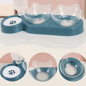 Miska podwójna 3w1 dla psa i kota z dozownikiem wody 500 ml – niebieska