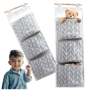 Wiszący ORGANIZER na Zabawki 3 Pojemne Kieszenie 61x18,5cm szary AG703