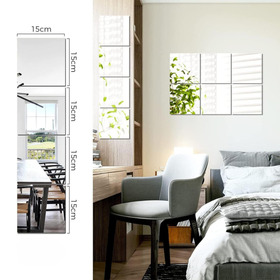 Zestaw 16 naklejek lustrzanych – kwadratowe lustra akrylowe 15×15 cm, samoprzylepne