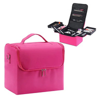 Organizer kosmetyczny różowy 24×28×19 cm – kuferek na makijaż z przegródkami różowy