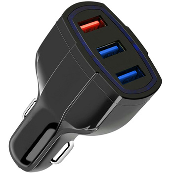 Szybka ŁADOWARKA samochodowa 3x USB A czarna PLS34F