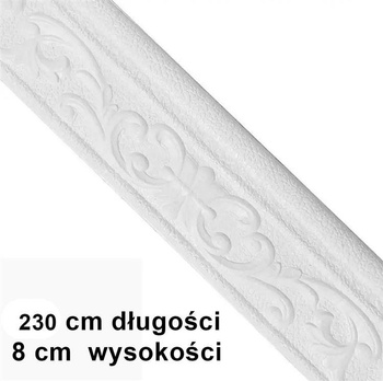 Ozdobna LISTWA na Ścianę Przypodłogowa Sufitowa Przyklejana 230x8cm biała AG992