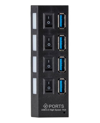 4-portowy HUB USB 3.0 z włącznikami, szybka transmisja 5Gb/s, Hot Plug&Play, kompatybilność 