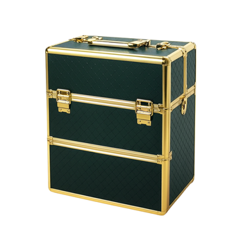 Kufer kosmetyczny XXL na makijaż lakiery organizer dla kosmetyczki zielono-złoty