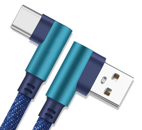 Kątowy kabel USB typu A do USB-C, szybkie ładowanie 2A, nylonowy oplot, 100cm niebieski KK21U