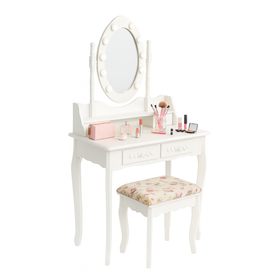 Toaletka kosmetyczna z lustrem LED obrotowym + taboret biała CALM LED