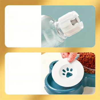 Miska podwójna 3w1 dla psa i kota z dozownikiem wody 500 ml – niebieska