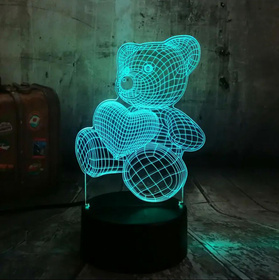 Dziecięca LAMPKA Nocna LED miś z sercem RGB + pilot ZD98J