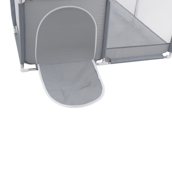 Kojec dla dziecka 200x140 cm XL – duży plac zabaw z siatką, wejście na zamek, uchwyty do nauki chodzenia, szary + torba transportowa