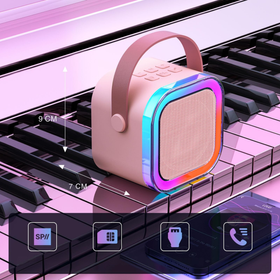 Przenośny zestaw karaoke Bluetooth z 2 mikrofonami i LED RGB – Magic Voice, różowy