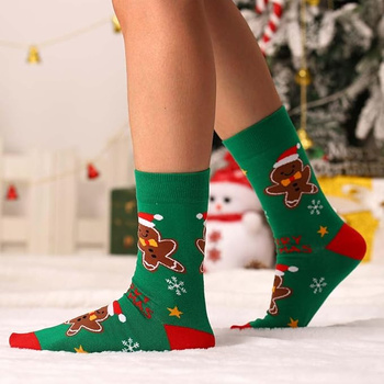 Skarpety świąteczne damskie 36-39 bawełniane ciepłe choinki prezent      