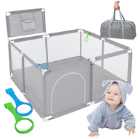 Kojec dla dziecka 130x130 cm – bezpieczny suchy basen, kojec z siatką, wejście na zamek, uchwyty do nauki chodzenia, szary + torba