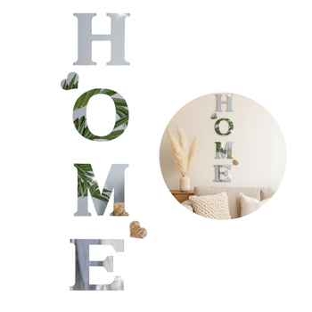 Lustrzane naklejki ścienne 3D „HOME” z serduszkami – dekoracja z akrylu srebrny połysk