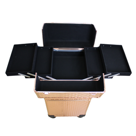 Kuferek kosmetyczny XXL na kółkach – 4-poziomowy, pojemny, profesjonalny organizer 96 cm złoty