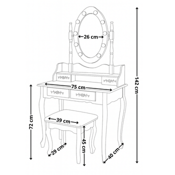 Toaletka kosmetyczna z lustrem LED obrotowym + taboret biała CALM LED