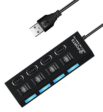 HUB AKTYWNY z Włącznikami 4xUSB 2.0 czarny AK228A