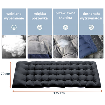 Leżanka ogrodowa leżak turystyczny regulowany łóżko plażowe + materac + poduszka 190x70x30cm szare