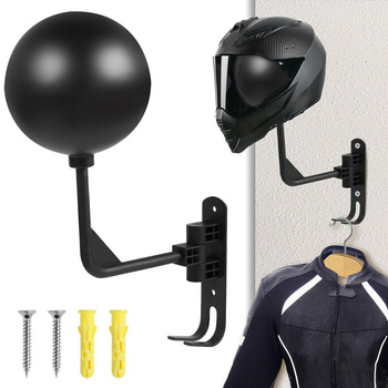 Wieszak ścienny na kask motocyklowy z regulacją i haczykami – solidny uchwyt czarny RW45A
