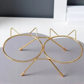 Podwójna miska ceramiczna dla kota na stojaku 2x300 ml różowa złota