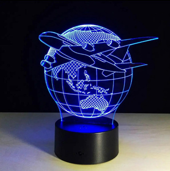 Dziecięca LAMPKA Nocna LED samolot na tle kuli ziemskiej RGB + pilot ZD98D