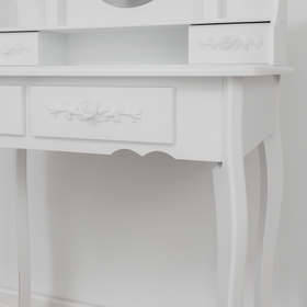 oaletka drewniana biała z obrotowym lustrem i taboretem CALM