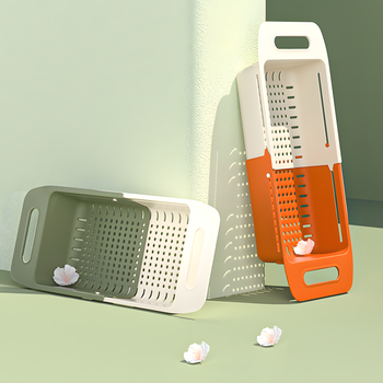 Regulowany ociekacz do naczyń 34–44cm – biało-zielony, z funkcją durszlaka