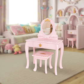 Toaletka dla dziewczynki różowa PinkDream LUXE z lustrem i taboretem