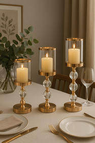 DA191A KOMPLET 3 ŚWIECZNIKÓW ZŁOTY