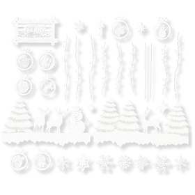 Naklejki świąteczne na okno i szybę – zestaw samoprzylepny z bałwanem, reniferami i choinkami