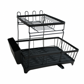 Dwupoziomowa suszarka do naczyń z odpływem – organizer na talerze, miski i sztućce